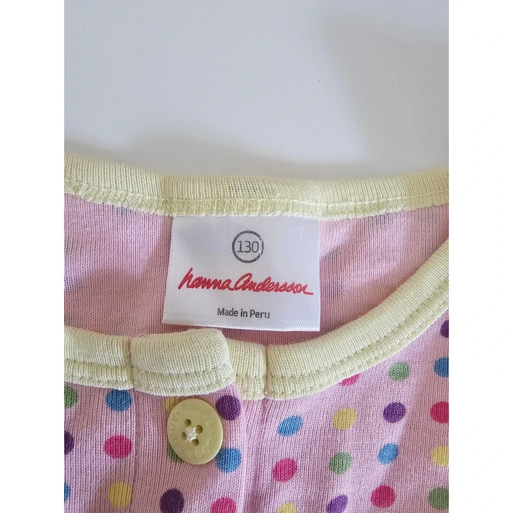 Hanna Andersson Girls Pink Polka Dot Cotton Playground Dress Size 130/8 years
